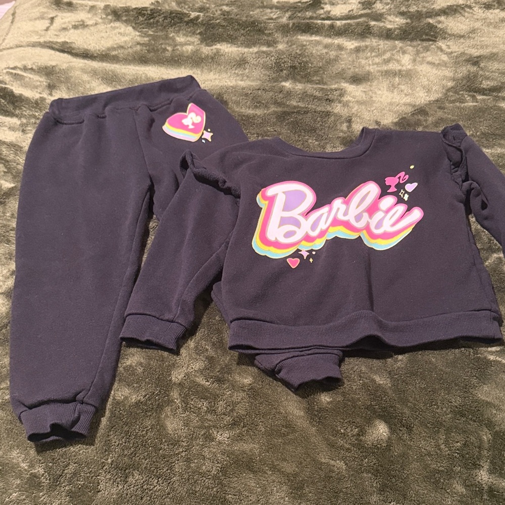 Barbie Kids Black Jogger Set with Neon Logo